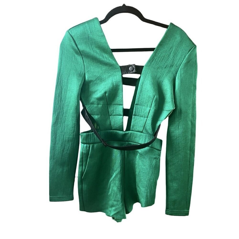 RtA Sample Jewel Green leather long sleeve romper size 0